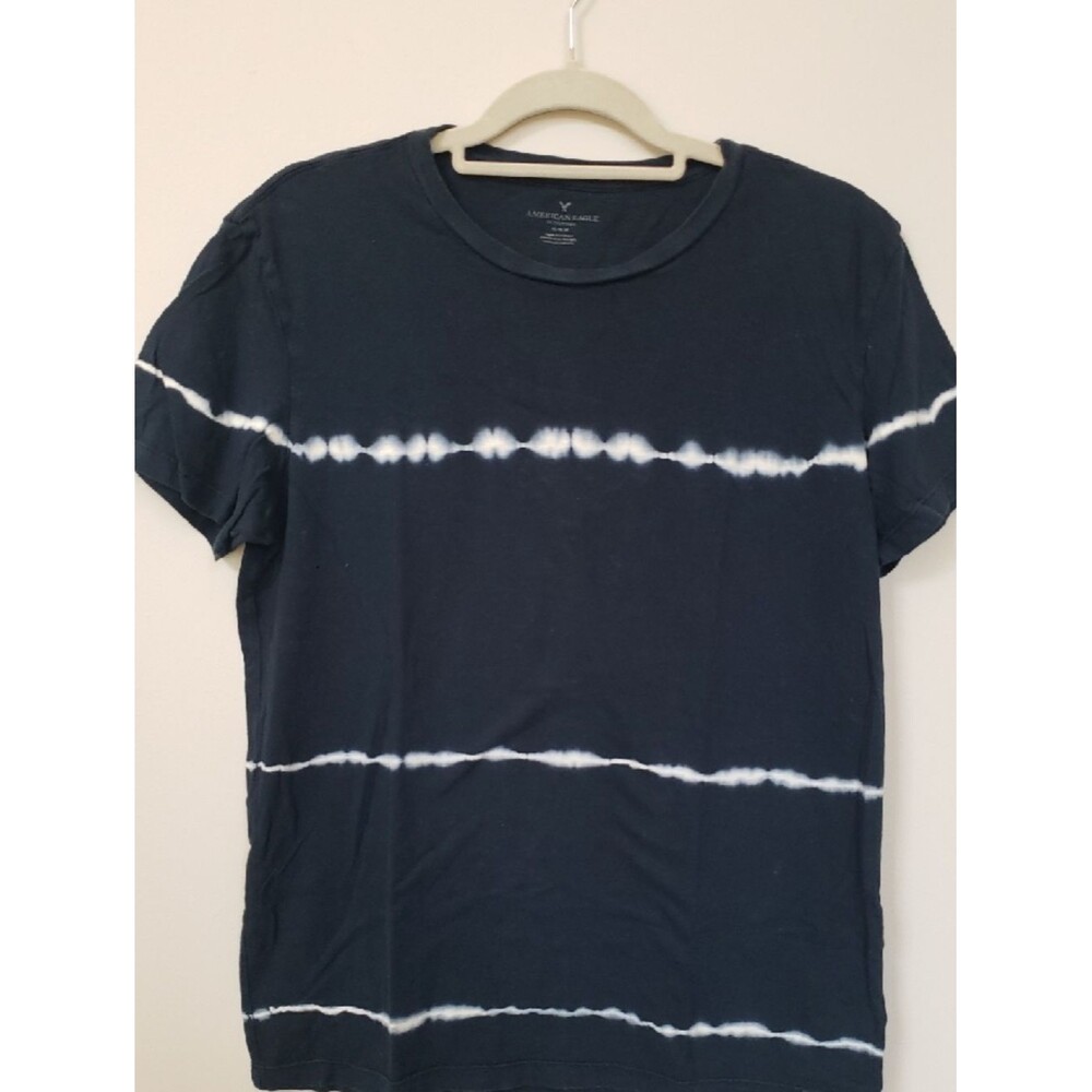 American Eagle Outfitters Shirt Mens M Navy White Horizontal Tie-Dye Crew Tee